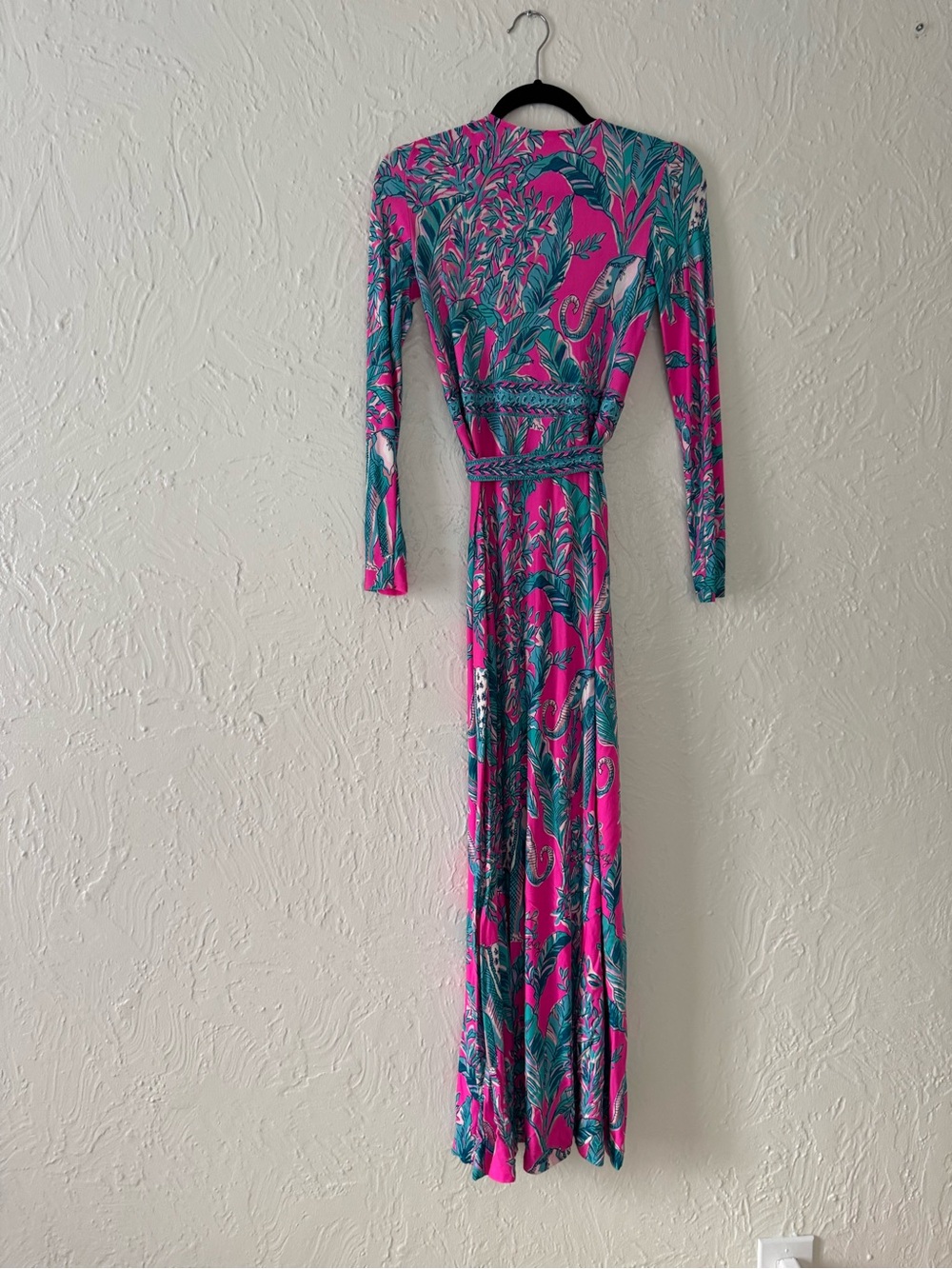 Lilly Pulitzer Hot Pink & Teal Floral Wrap Maxi Dress - Picture 2 of 4
